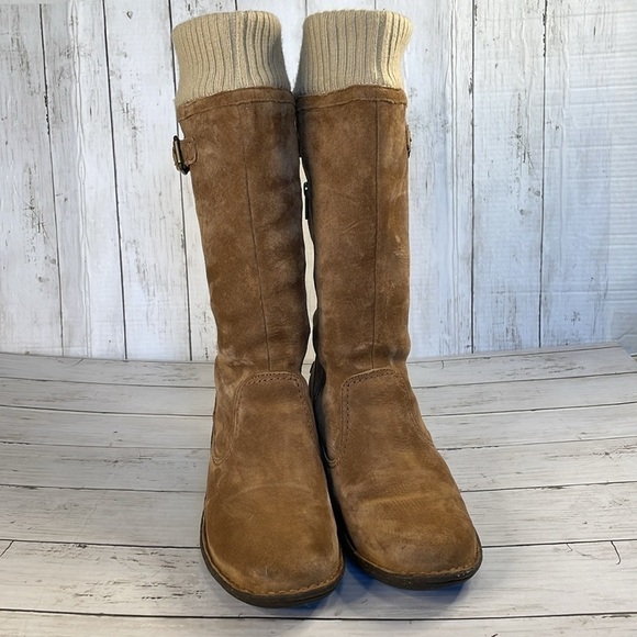 UGG Skyfall Chestnut Sweater Suede/Knit Cuff Tall Wedge Boots - Picture 3 of 14